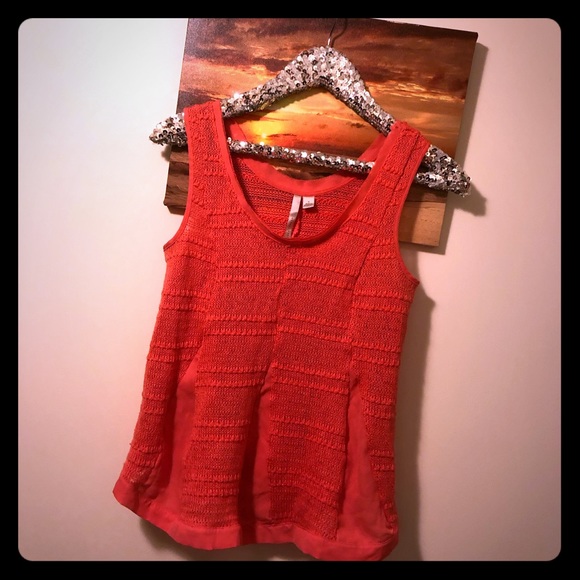 LC Lauren Conrad peplum crochet tank peach top S - Picture 2 of 5